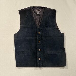 Dual Control Vest Mens Large Black Leather Lined Pockets Belted